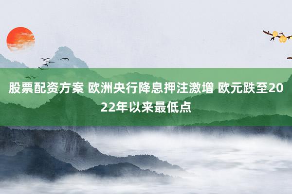 股票配资方案 欧洲央行降息押注激增 欧元跌至2022年以来最低点